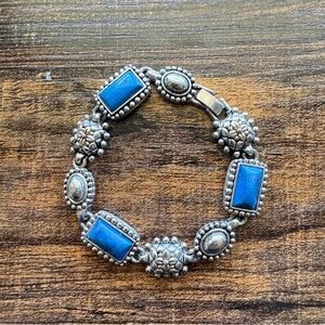 Elegant Silver Plate and Blue Women's Bracelet 7.5”